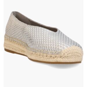Eileen Fisher Silver Leather Petals Espadrille Flats New